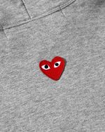 CDG Play Unisex Reverse Red Heart Zip Hooded Sweatshirt Grey - Image 3