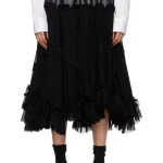 Comme des Garçons Black Georgette Faux-Leather Midi Skirt