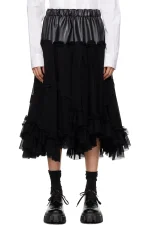 Comme des Garçons Black Georgette Faux-Leather Midi Skirt