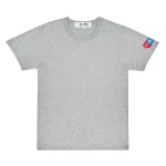 CDG Play Invader T-Shirt Red and Blue Sleeve Emblem (Grey)