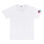 CDG Play Invader T-Shirt Red and Blue Sleeve Emblem (White)