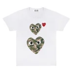 CDG Play White T-Shirt With Camo Printed Small and Big Hearts