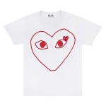 CDG Play White T-Shirt With Red Outline Heart