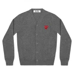 CDG Play Men Cardigan Red Emblem Grey