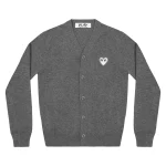 CDG Play Men Cardigan White Heart Dark Grey