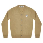 CDG Play Men Cardigan White Heart Natural Series Camel