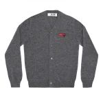 CDG Play Men Cardigan With Double Emblems Grey