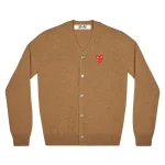 CDG Play Men Cardigan With Red Family Heart (Brown)