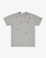 CDG Play Multi Red Heart Logo T-Shirt Grey