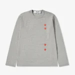 CDG Play Multi Red Heart Long Sleeve T-Shirt Grey