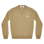 CDG Play V Neck Pullover White Heart Natural Series (Camel)