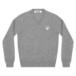 CDG Play V-neck Pullover White Heart (Grey)
