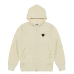 CDG Play Hoodie Sweatshirt with Big Hearts Ivory front view