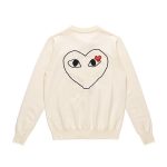 CDG Women’s Red Heart Round-Neck Cardigan (Off-White) back view