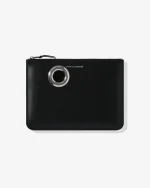 CDG Silver Eyelet Zip Pouch Black