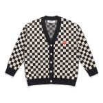 CDG Black Checkered Cardigan front view Comme Des Garçons knit cardigan