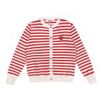 CDG Women’s White & Red Striped Round-Neck Cardigan front view