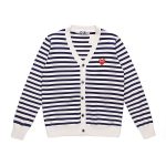CDG Men’s White & Blue Striped V-Neck Cardigan front view
