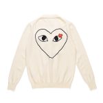 CDG Men’s Red Heart V-Neck Cardigan (Off-White) back view