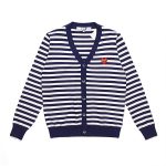 CDG Men’s Blue & White Striped V-Neck Cardigan front view