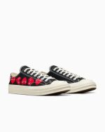 CDG Converse Multi Hearts Low Top Black back view heel logo