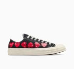 CDG Converse Multi Hearts Low Top Black front view with heart logos