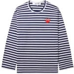 CDG PLAY Metalstone Heart Striped L/S Tee (Navy/White)