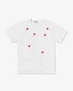 CDG Play Multi Red Heart T-Shirt White front view with multiple red heart logos