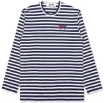 CDG Play Women’s Double Heart Striped L/S T-Shirt (Navy/White)