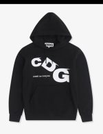 CDG Printed Logo Hoodie Black front view