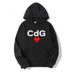 CDG Red Heart Front Print Hoodie front view with red heart logo