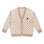 CDG Khaki Checkered Cardigan front view