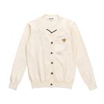 CDG Men’s V-neck Cardigan (Off-white) front view with heart logo